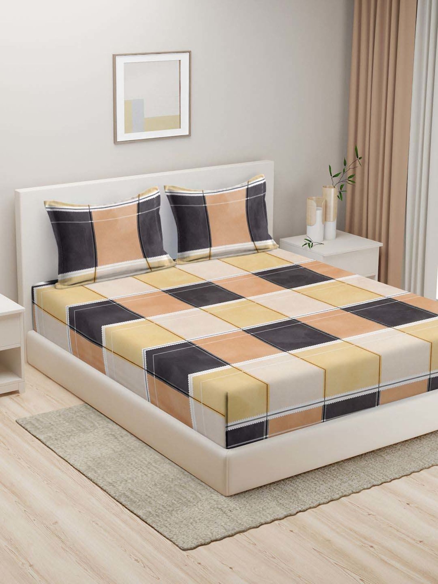 HOSTA HOMES Multicolor Cotton 280 TC King Bedsheet with 2 Pillow Covers