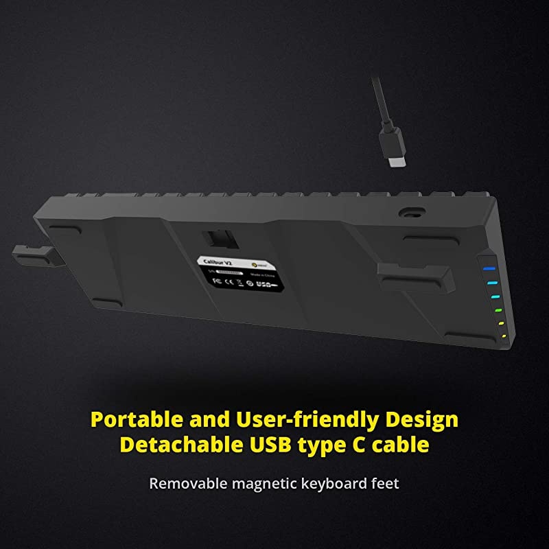 Calibur V2 TE RGB 60% Wired Mechanical Gaming Keyboard, 71-Key Small Compact, Work for PC/Mac, Detachable USB Type-C, Outemu Red Switch, Black