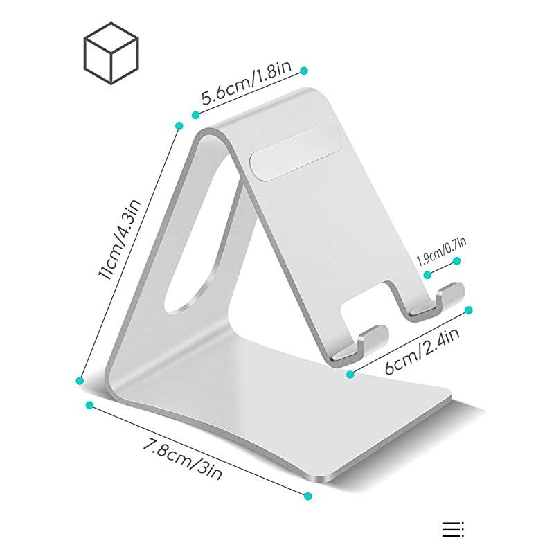 Cell Phone Stand Phone Dock Phone Holder Cradle for Smartphone and Tablet Aluminum Stand Compatible with Samsung iPhone 11 Pro Xs Xs Max Xr X 8 7 6 6s Plus 5 5s 5c Silver