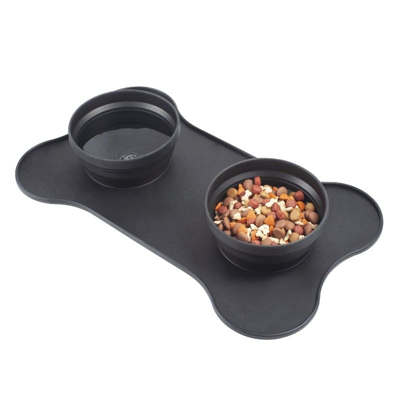 Collapsible Dog Bowl Travel Water Food Feeder Silicone Placemat Portable for Pet Dog Cat, Black