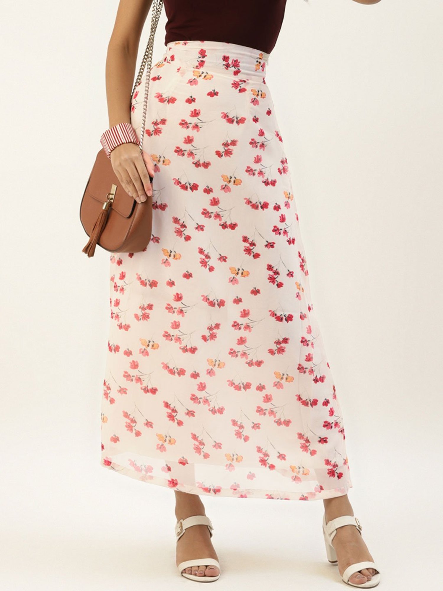 Belle Fille White Floral Print Skirt