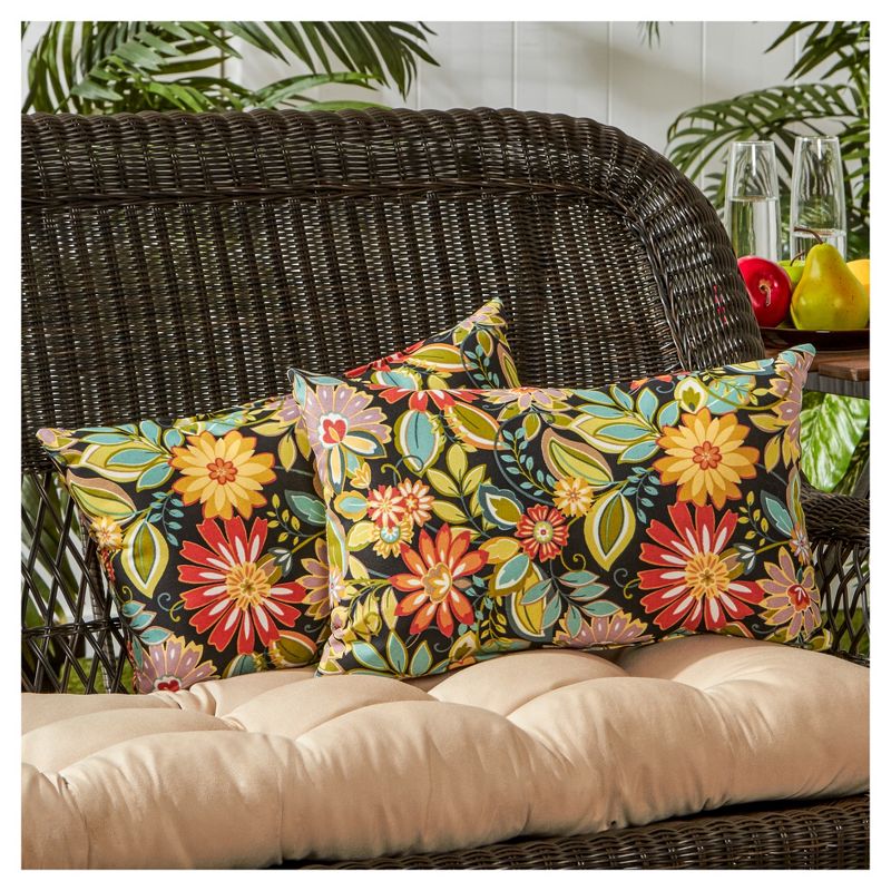 Set of 2 Jungle Floral Outdoor Rectangle Throw Pillows - Kensington Garden