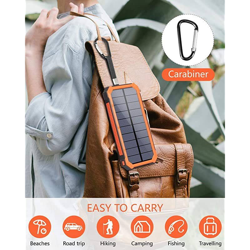 Portable Charger Power Bank 15000mAh,  Solar Charger, Solar Power Bank Battery Pack, high Speed Charging Solar Phone Charger for iPhone, Samsung and More. Black