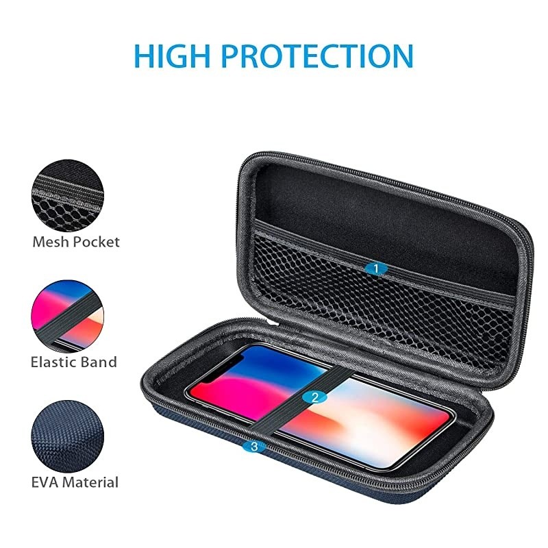 Hard EVA Protective Case  Portable Storage Case for Charging Cable Power Bank Hard Drive Cell Phone External Battery Small Travel Case Mesh Inner Pocket + Zipper Enclosure Grey Blue
