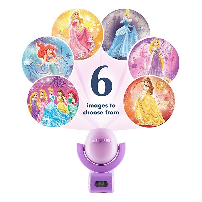 Disney Princess 6Image LED Night Light Projector DusktoDawn Sensor Project Princesses Cinderella Ariel Aurora Belle amp Rapunzel on Ceiling Wall or Floor PinkPurple 11738