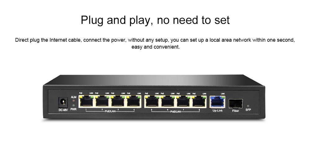 KuWFi SP-1009 Network Switch 9 Gigabit Ports PoE Switch with SFP Fiber port or IP Camera and Ceiling AP
