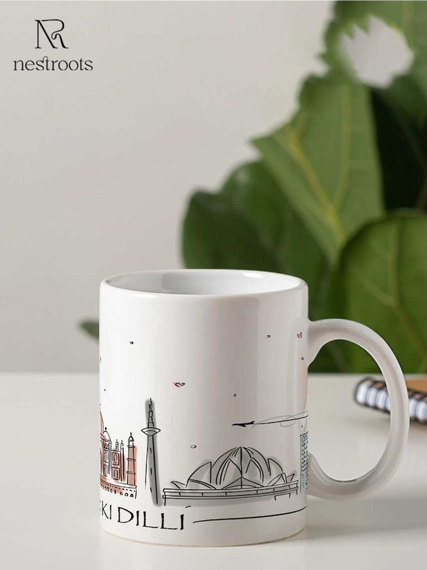 Nestroots White Stoneware Heartfelt Delhi Coffee Mug (0.325 L)