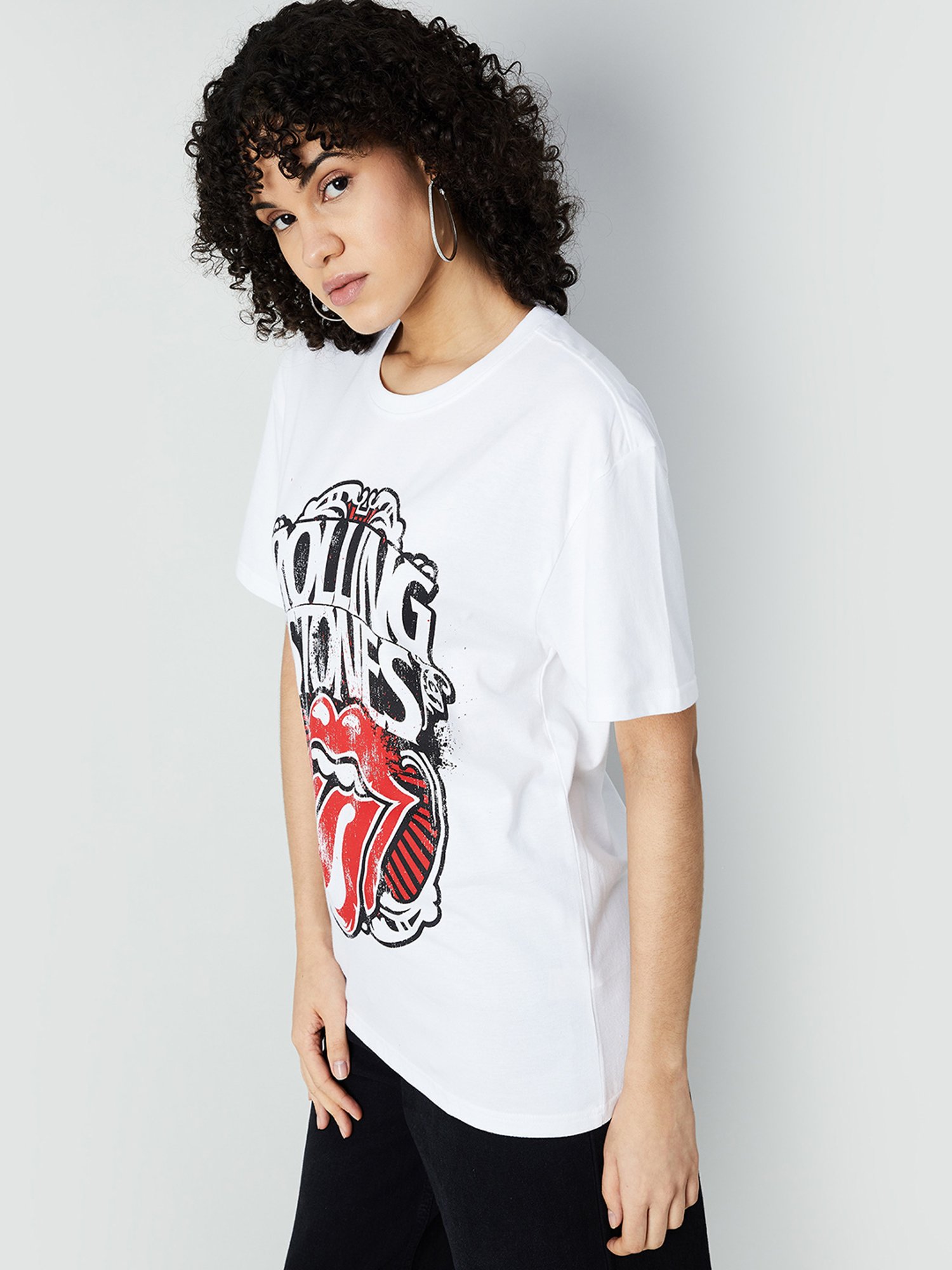 Ginger by Lifestyle White Cotton Graphic Print T-Shirt