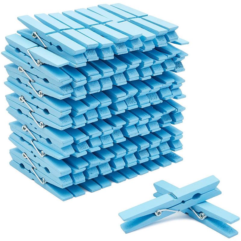 100-Count Juvale Blue Wooden Clothes Pins 4" for Laundry & Decorate Photos/ Pictures/ Postcards, Cute Clothespins for Baby Shower Boys Party Favors