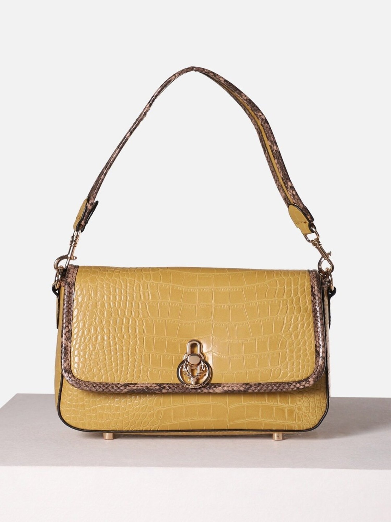 Allen Solly Yellow Textured Medium Shoulder Handbag