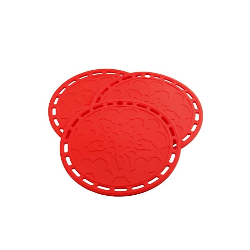 Plus Big Round Silicone Pot Holder Hot Pads and Trivets for Hot Dishes and Hot Pots, Hot Mats for Countertops, Tables, Spoon Rest Small Place Mats Set of 3 Color Red
