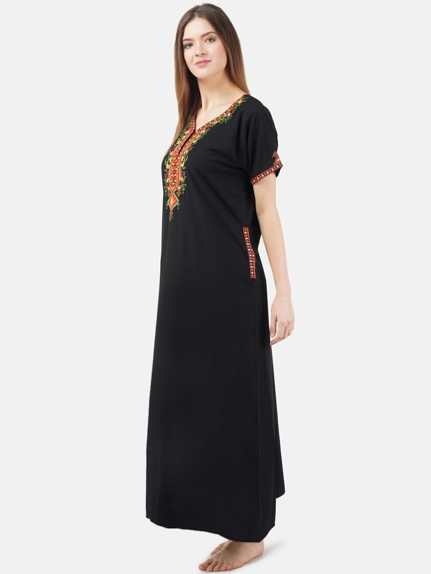 KOI SLEEPWEAR Black Embroidered Nighty