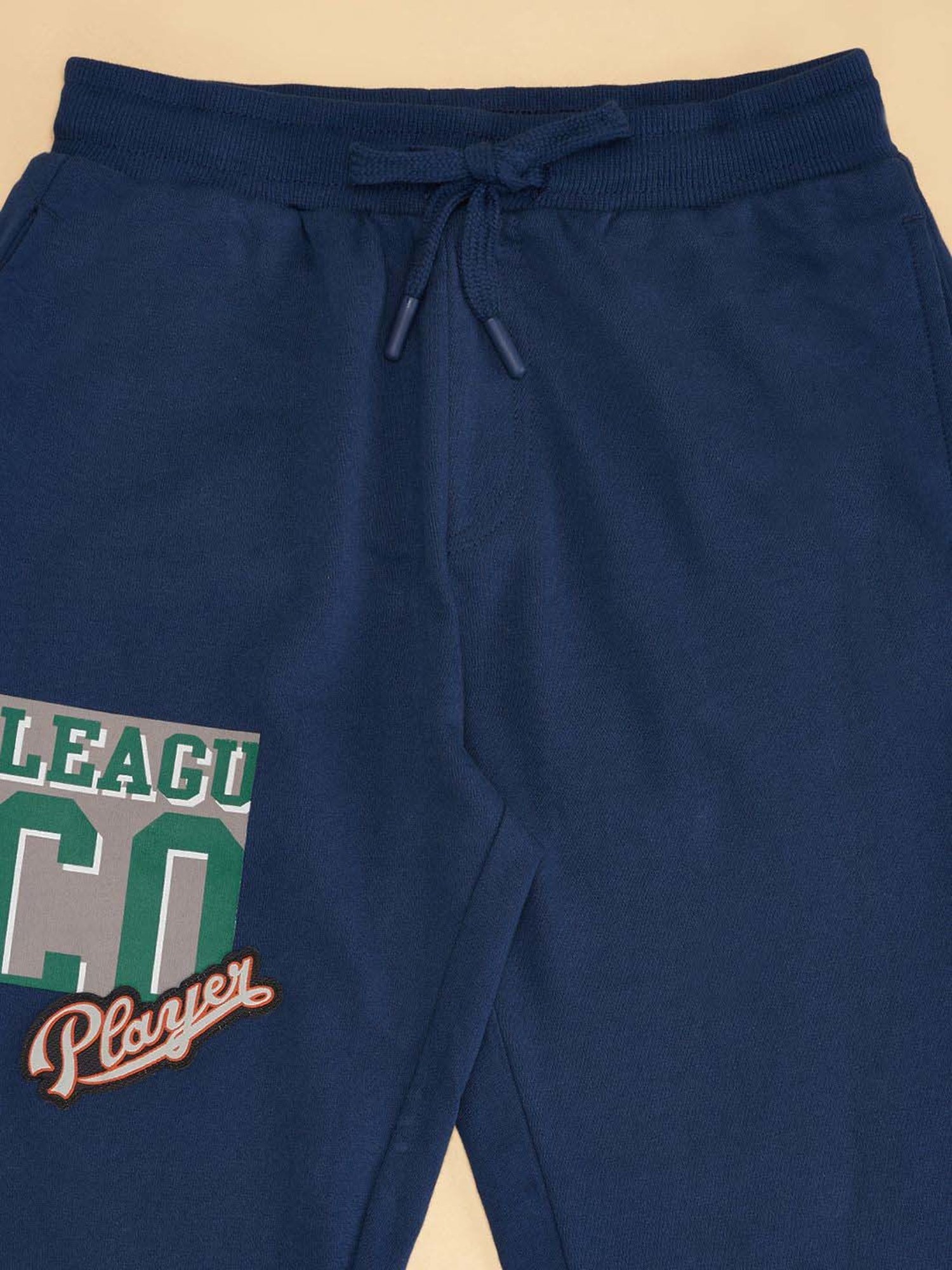 Pantaloons Junior Boys Estate Blue Cotton Printed Track Bottoms & Joggers