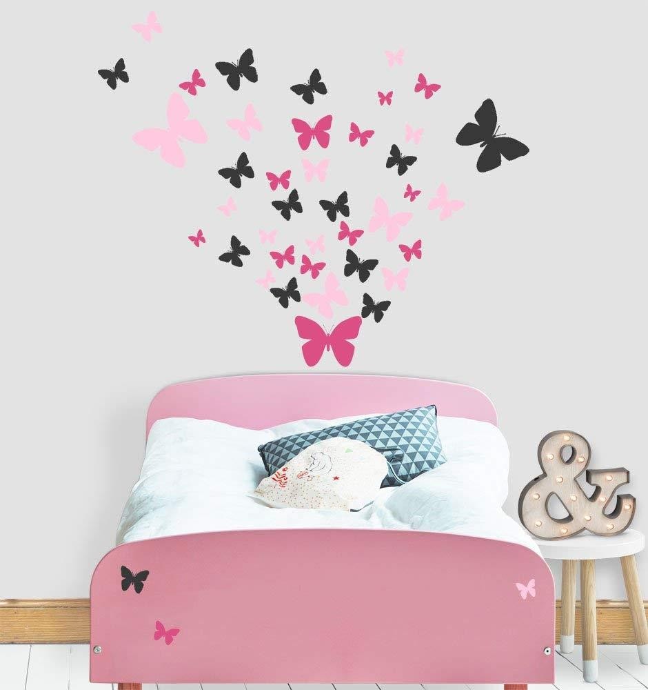 Create-A-Mural Butterfly Wall Decals- Girls Wall Stickers ~ Decorative Peel & Stick Wall Art Sticker Decals (Pink,Hot Pink,Black)