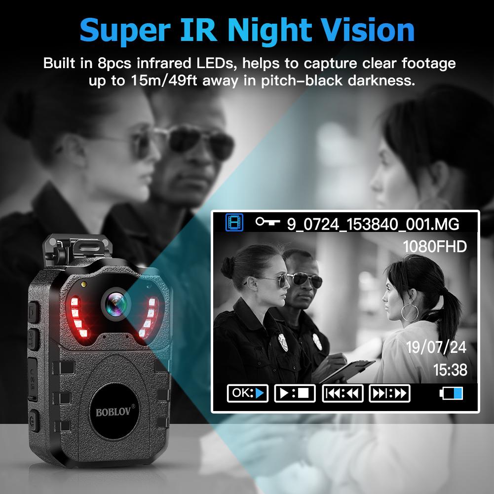 BOBLOV 1080P HD Body Worn Camera,Portable Multi-Functional 170&deg; IR Night Body Mounted Camer Vision DVR Video for Police Officers, Security Guards and More (Built in 64GB)