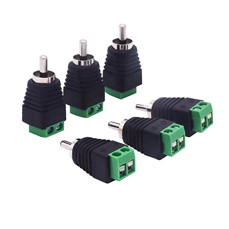 Solderless Adapter Converter Connectors,Male Plug Connectors Cable Audio Adapter to AV Screw Terminal Connector (6pack)