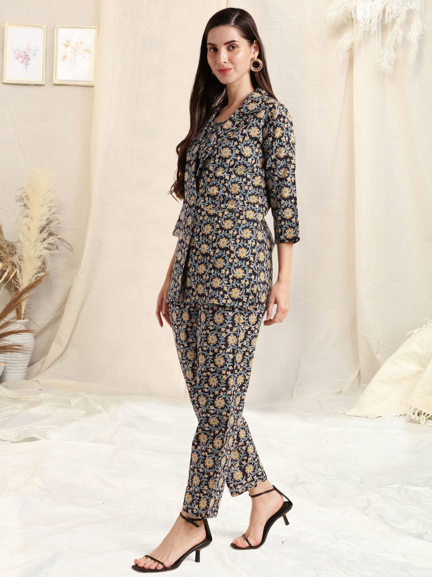 Melon by PlusS Blue Printed Shirt Pant Set