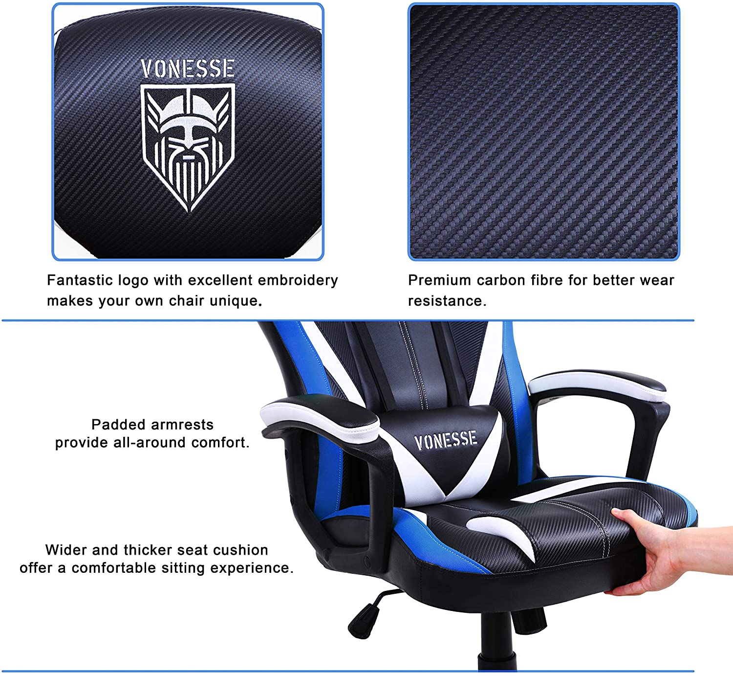 Vonesse Green Gaming Chair, Gaming Desk Chair for Teens, Computer Chair with Massage, High Back Home Office Desk Chairs, Big and Tall Gamer Chair, Computer Desk Chair, Game Chair for Kids (Green)