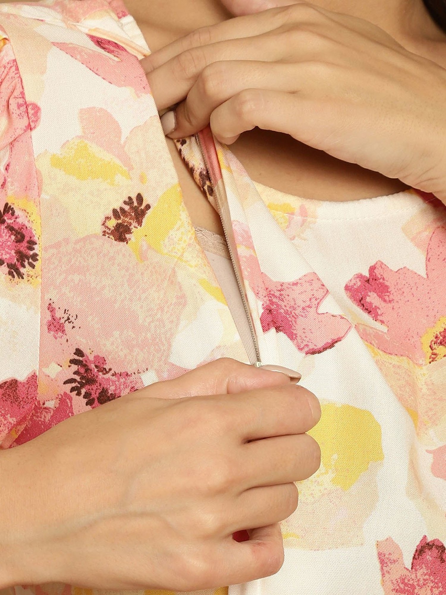 Secret Wish Beige Printed Maternity Night Dress