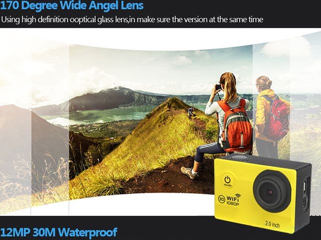 2.0 inch 1080P Action Camera Wifi 170 Degree Lens 50M Waterproof Pro Sport DV Bike Helmet Cam Mini Camcorder White Color Cam