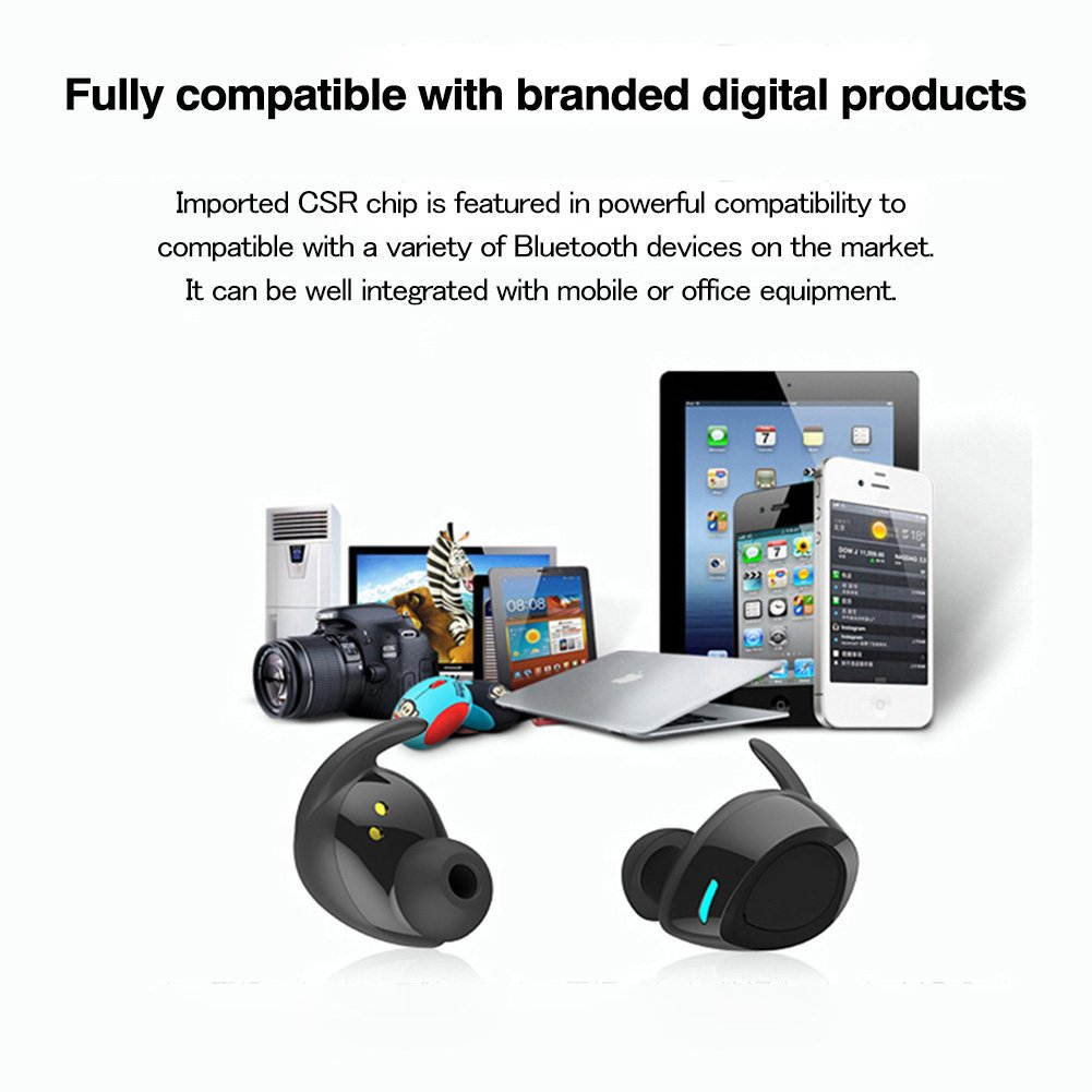 Zgeer Bluetooth 4.2 Wireless TWS In Ear Stereo Bass Earphone Sports Headset,Microphone Charging Box