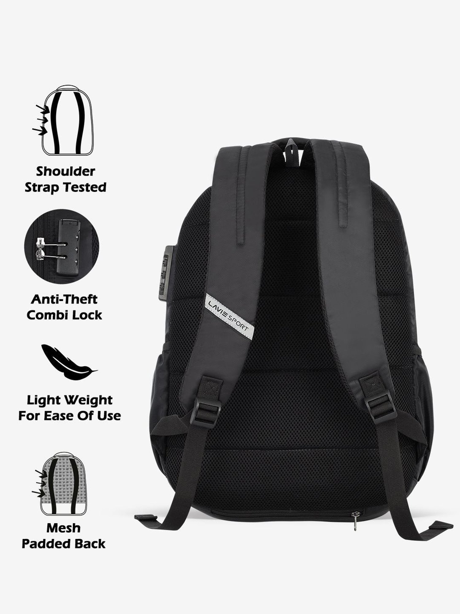 Lavie Sport Business RC 33L Anti-theft & Raincover Laptop Backpack For Boys & Girls (Black)