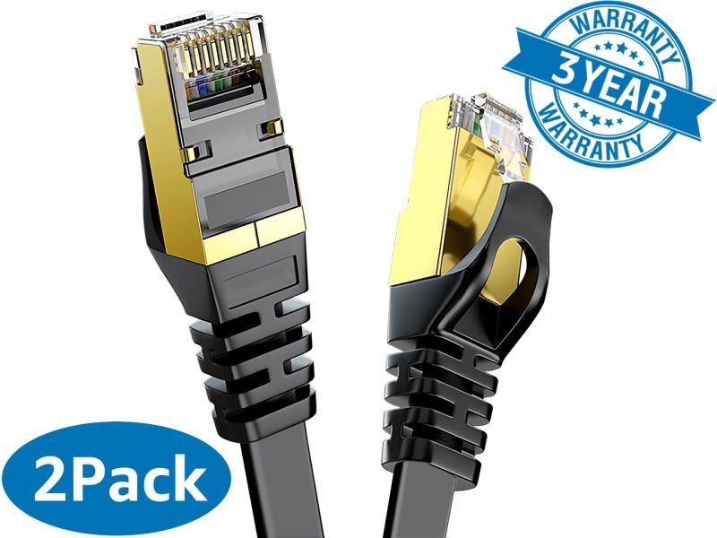 Cat 7 Ethernet Cable 100 ft LAN Cable Internet Network Cord for PS4, Xbox, Router, Modem, Gaming, White Flat Shielded 10 Gigabit RJ45 High Speed Computer Patch Wire.