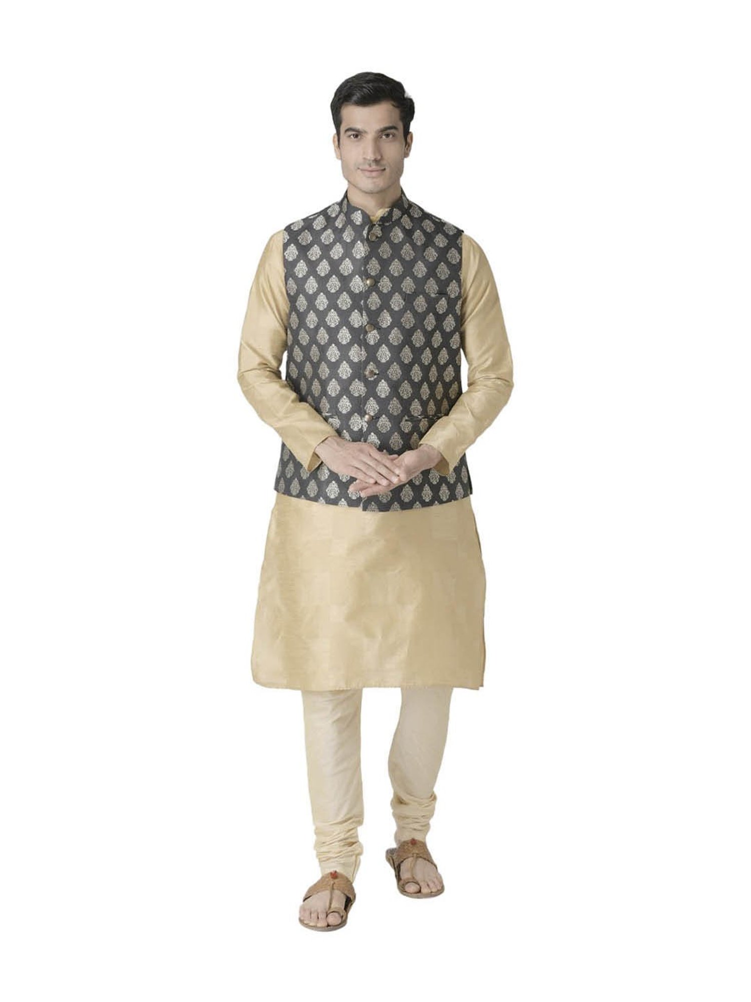 Tabard Beige & Grey Printed Suit
