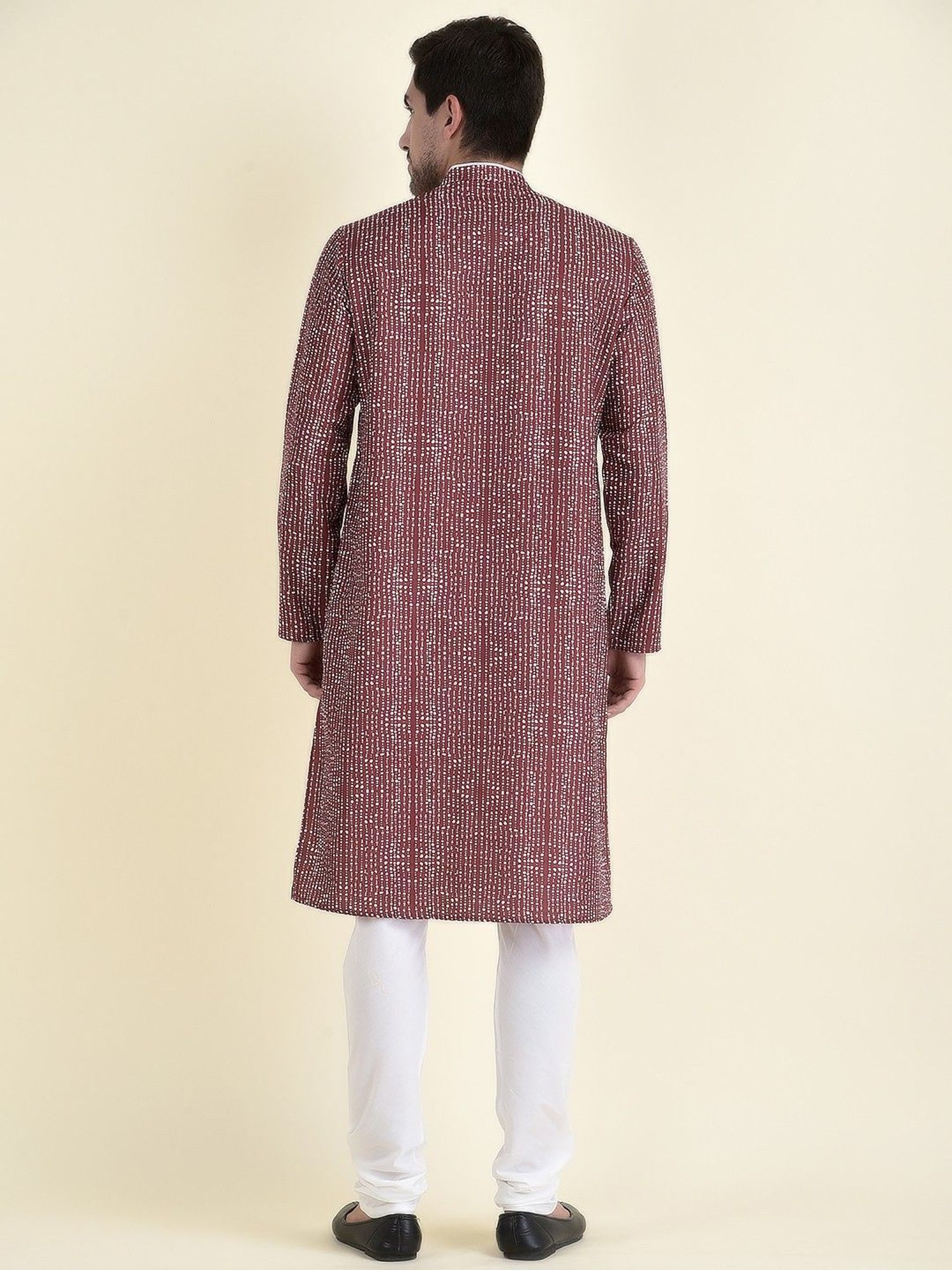 TABARD Maroon Cotton Regular Fit Printed Kurta Bottom Set