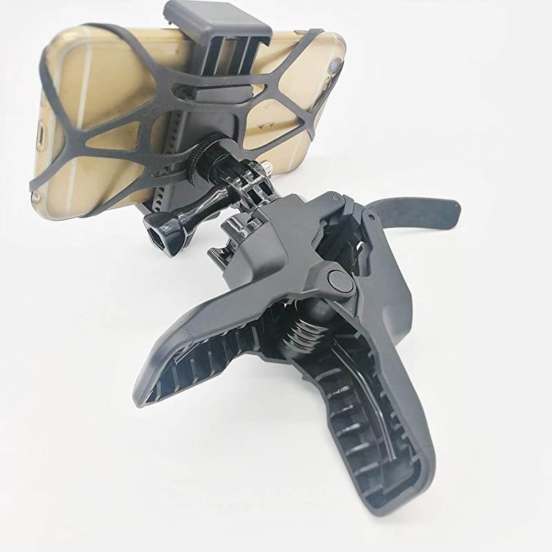 Camera and Cell Phone Music Mount - Ukelele Guitar Headstock Mobile Phone Clamp Clip Mount for Smartphones and Gopro Action Cameras ~ Close Up Home Recording - Work for Any Microphone Stands