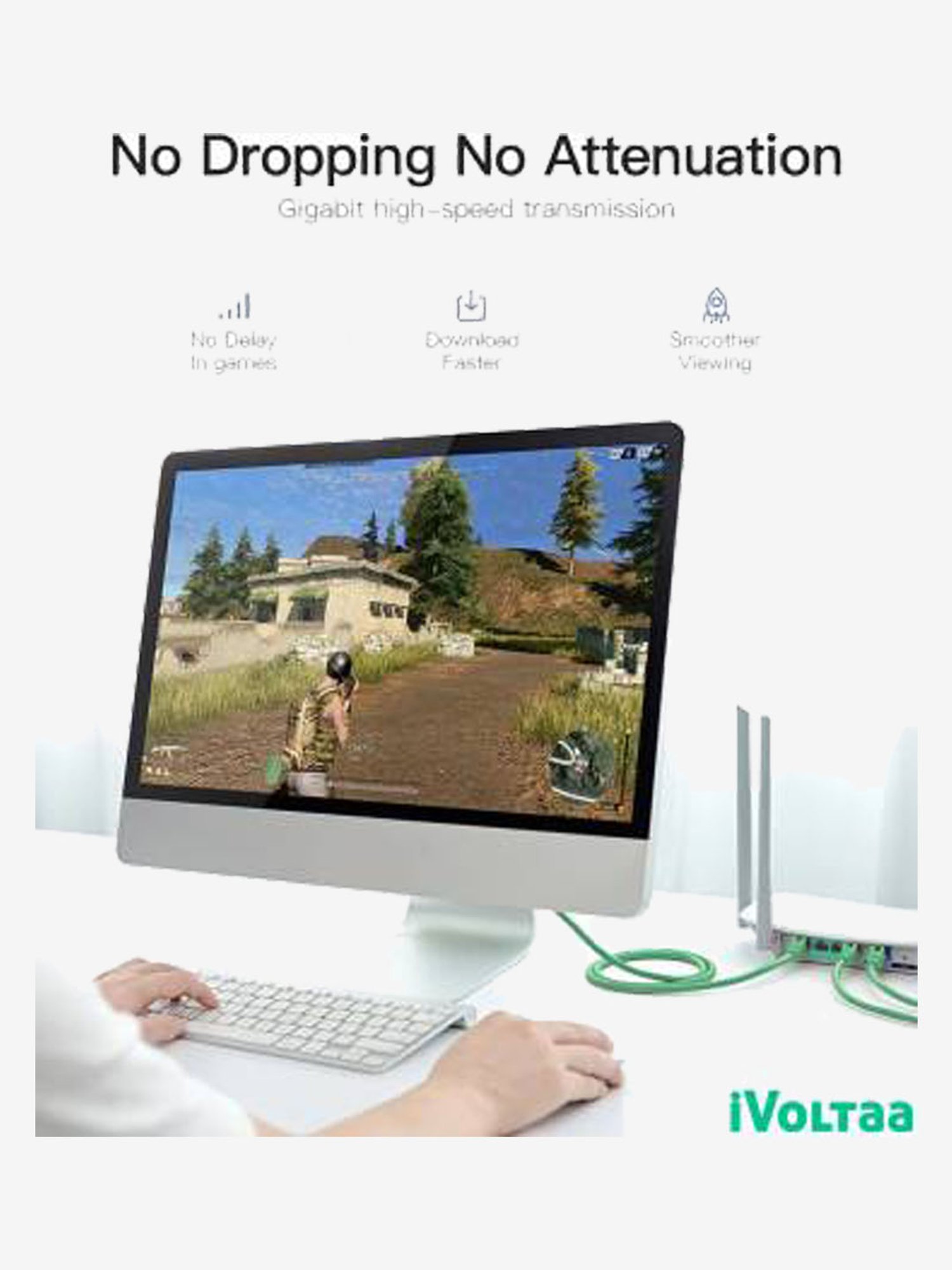 iVoltaa iVLAN 7.6 m foil shielded, twisted pair wiring LAN Cable (Green)