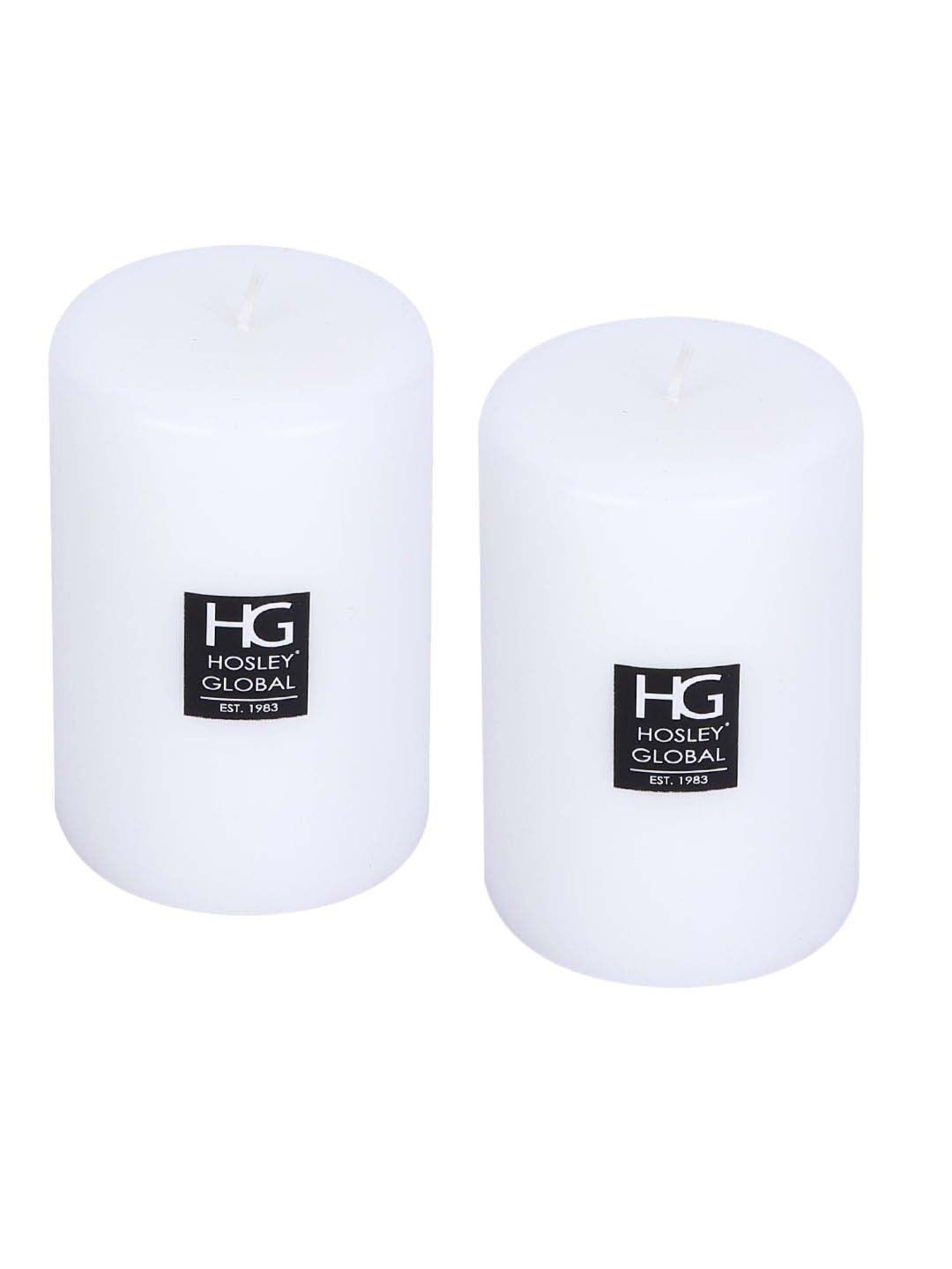 HOSLEY White Wax Pillar Candle - Set of 2