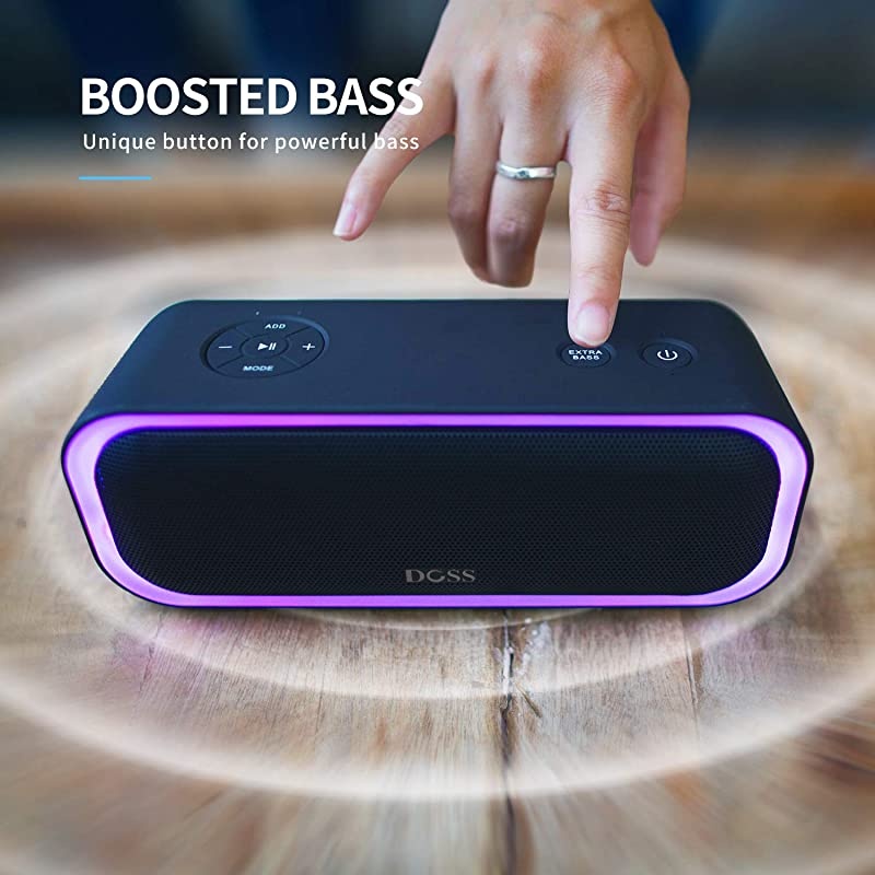 Bluetooth Speakers  SoundBox Pro Portable Wireless Bluetooth Speaker with 20W Stereo Sound Active Extra Bass Wireless Stereo Pairing Multiple Colors Lights IPX5 20 Hrs Battery Life Black
