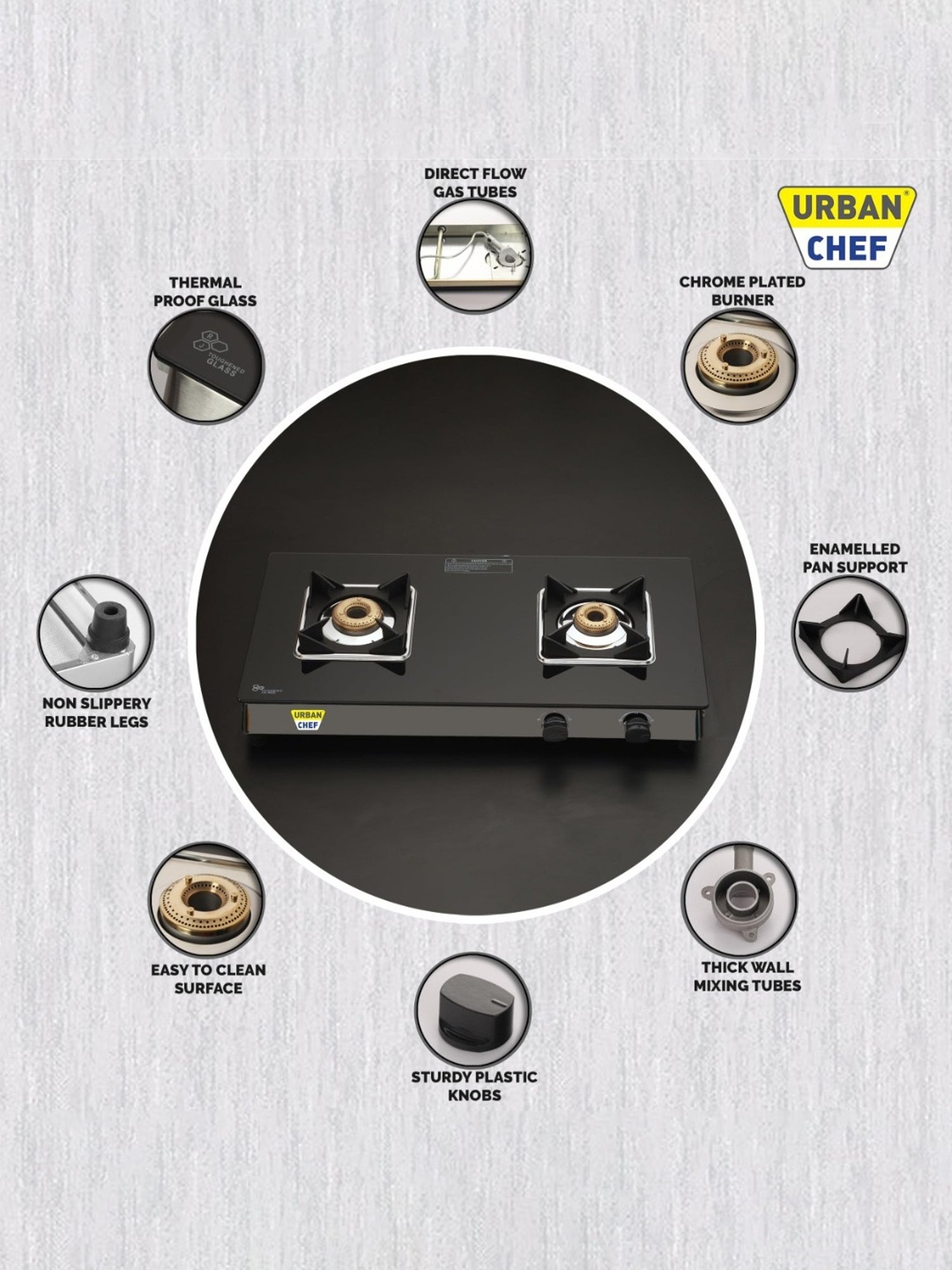 Urban Chef Gas Stove with 2 Burners ( Black )