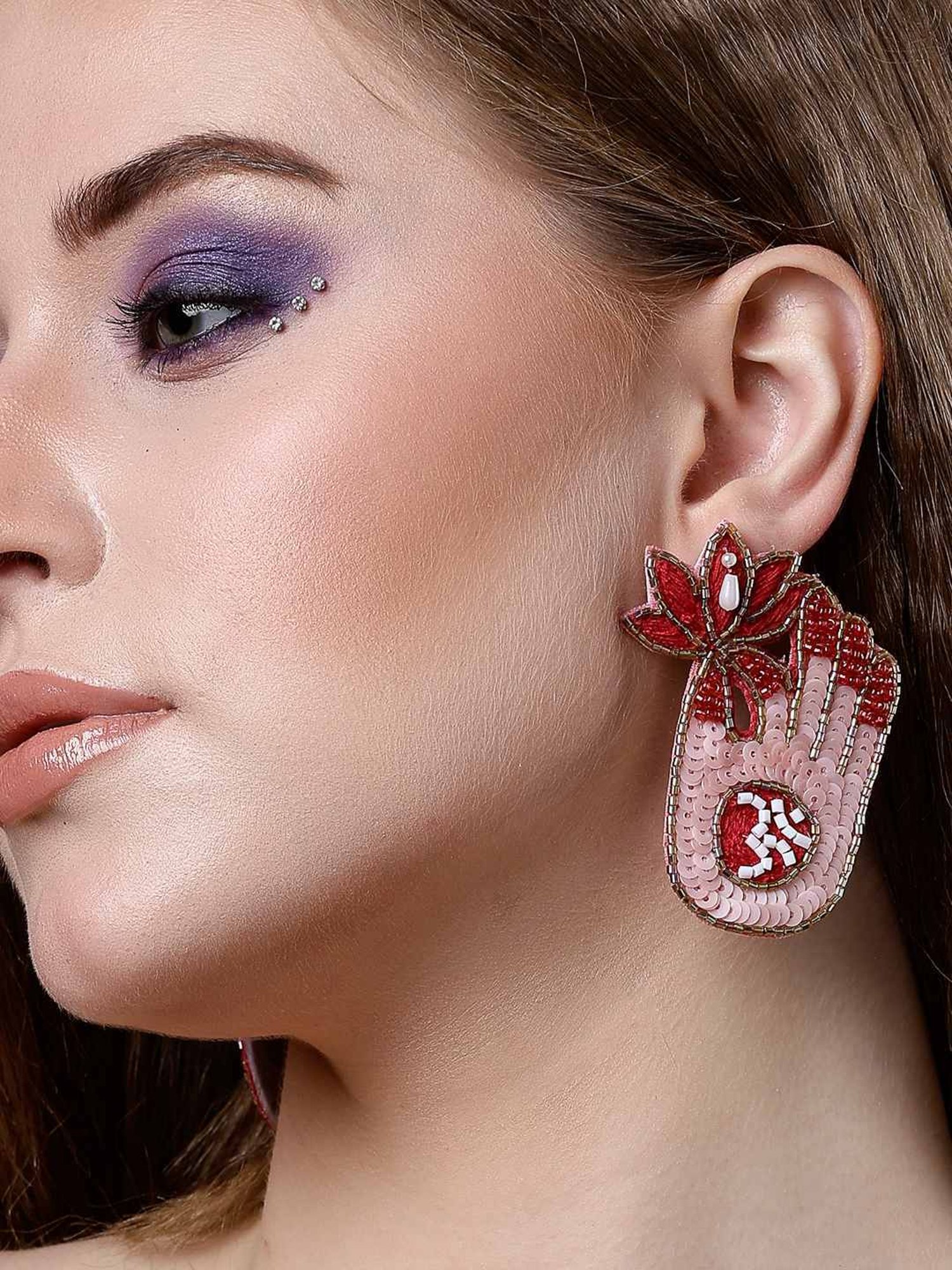 Moedbuille Beads Handcrafted Lotus and Om Design Contemporary Earrings