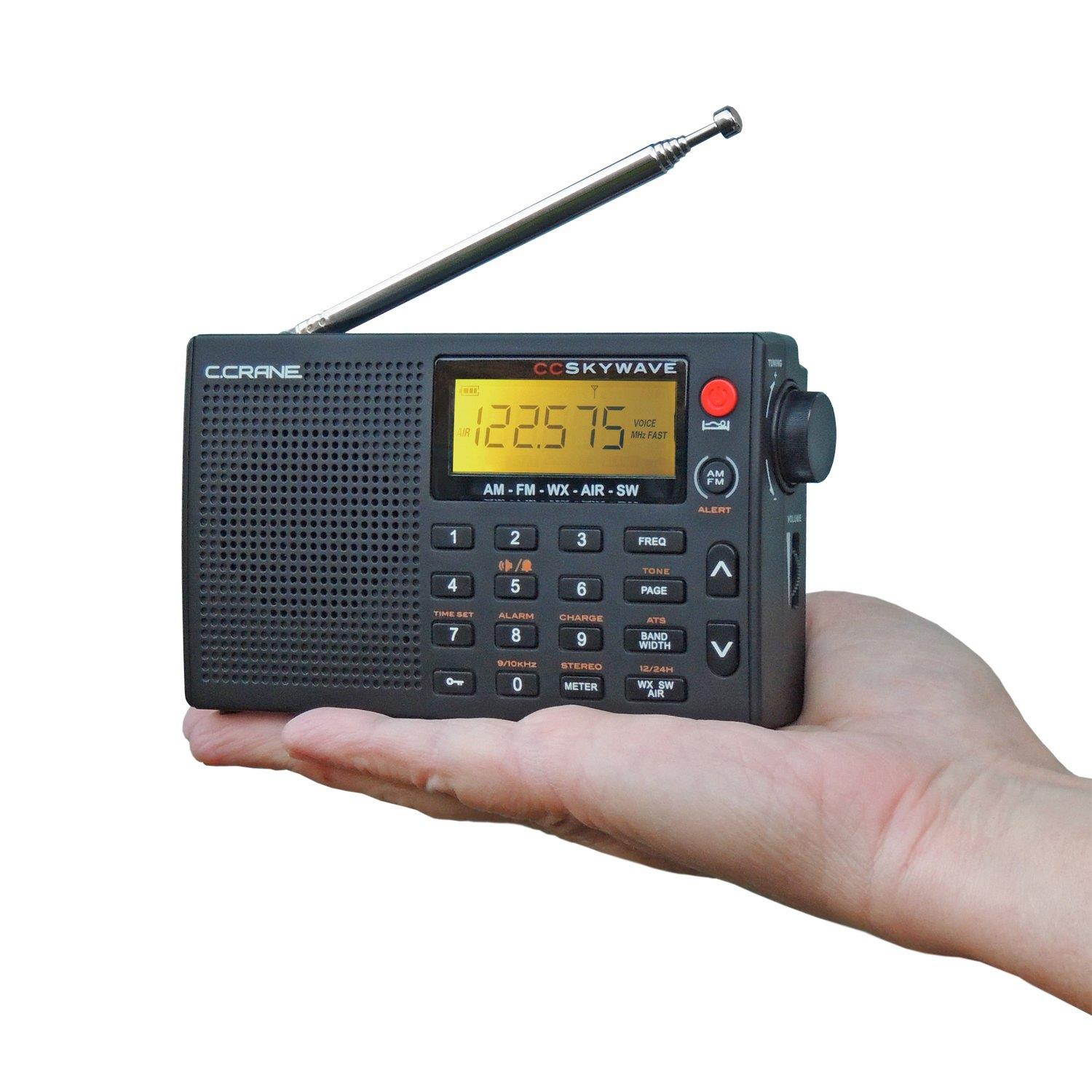 C Crane CC Skywave AM, FM, Shortwave, Weather and Airband Portable Travel Radio with Clock and Alarm