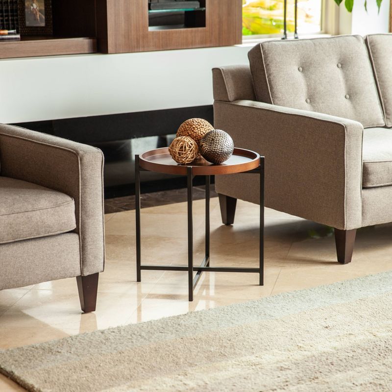 Mid-Century Modern Round Side Table with Removable Wood Tray Brown - Danya B.