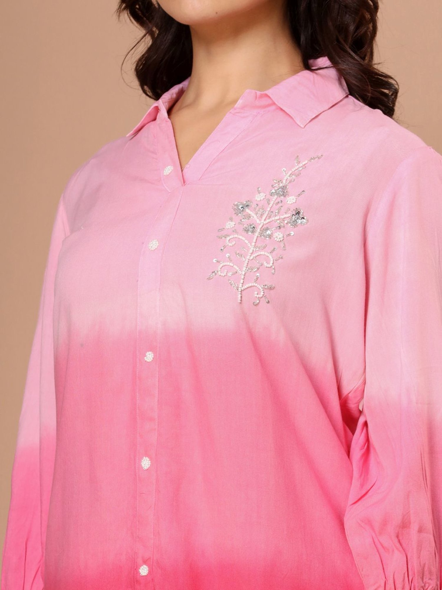 Zolo Label Pink Embroidered Top Pant Set