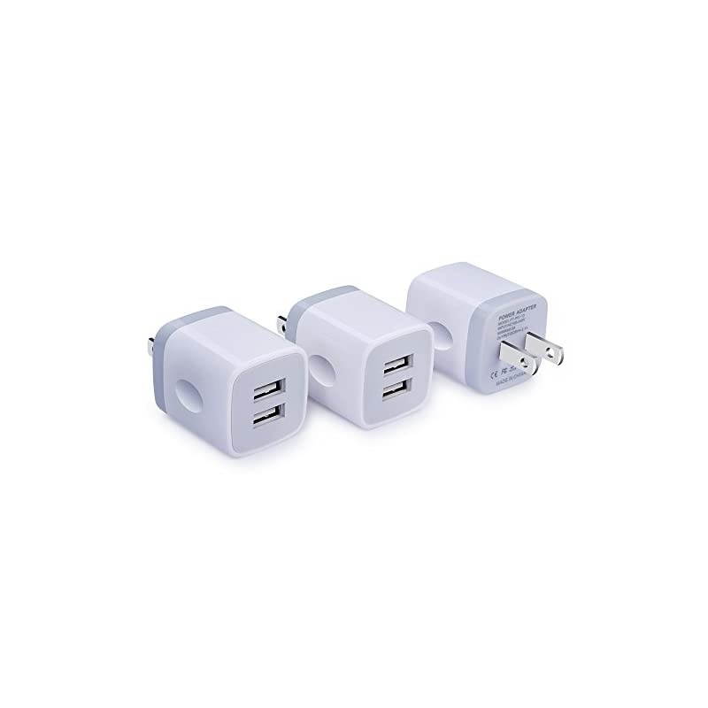 Wall Charger, Charging Adapter 3-Pack 2.1A Dual Port Wall Charging Plug Block Head Box Travel Charger Cube Compatible iPhone 12 11 Pro Max XS XR X 8 7 6 Plus,iPad,iPod,Samsung,LG,Android Phone