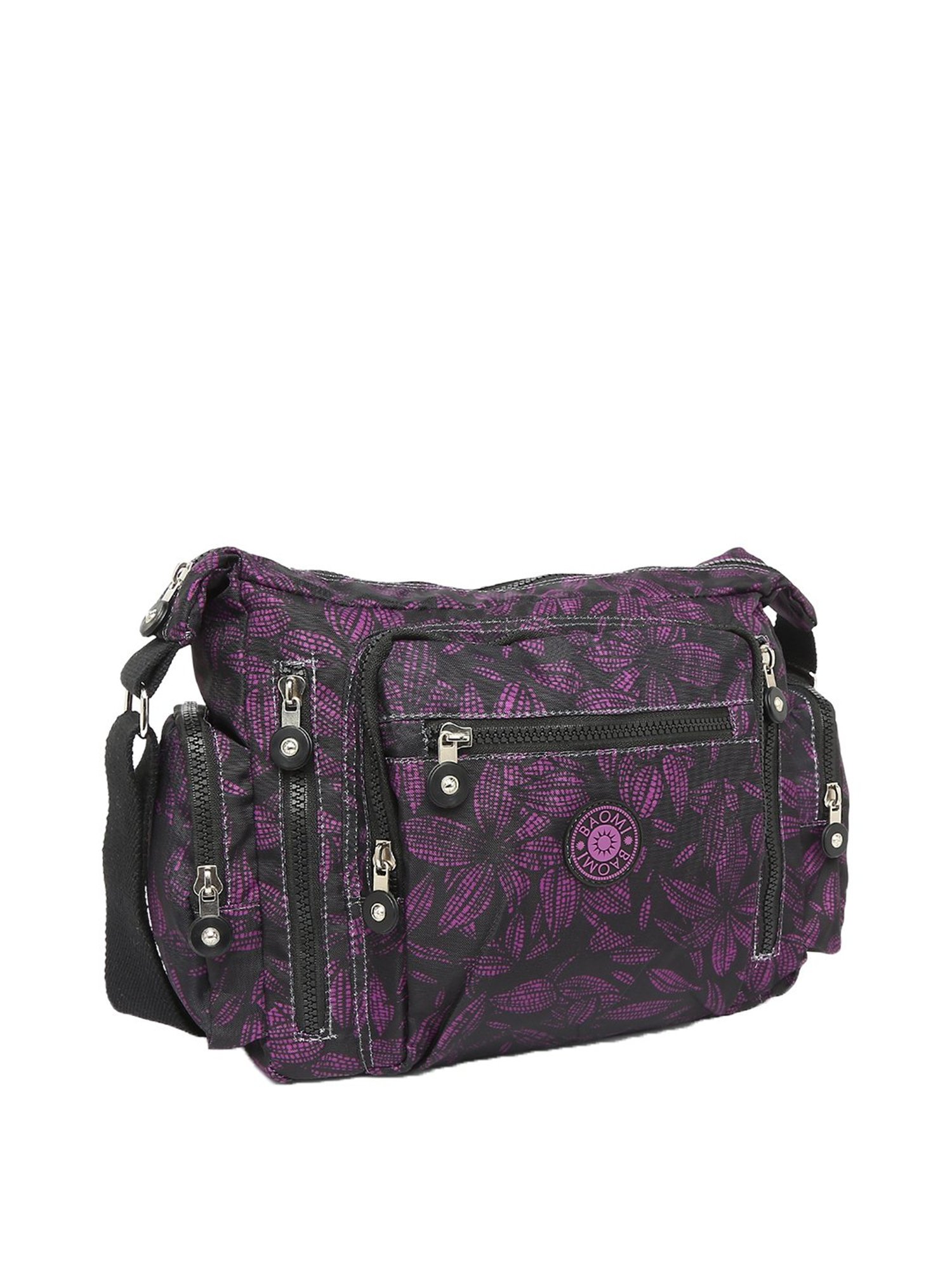Baomi Black & Purple Printed Medium Sling Handbag