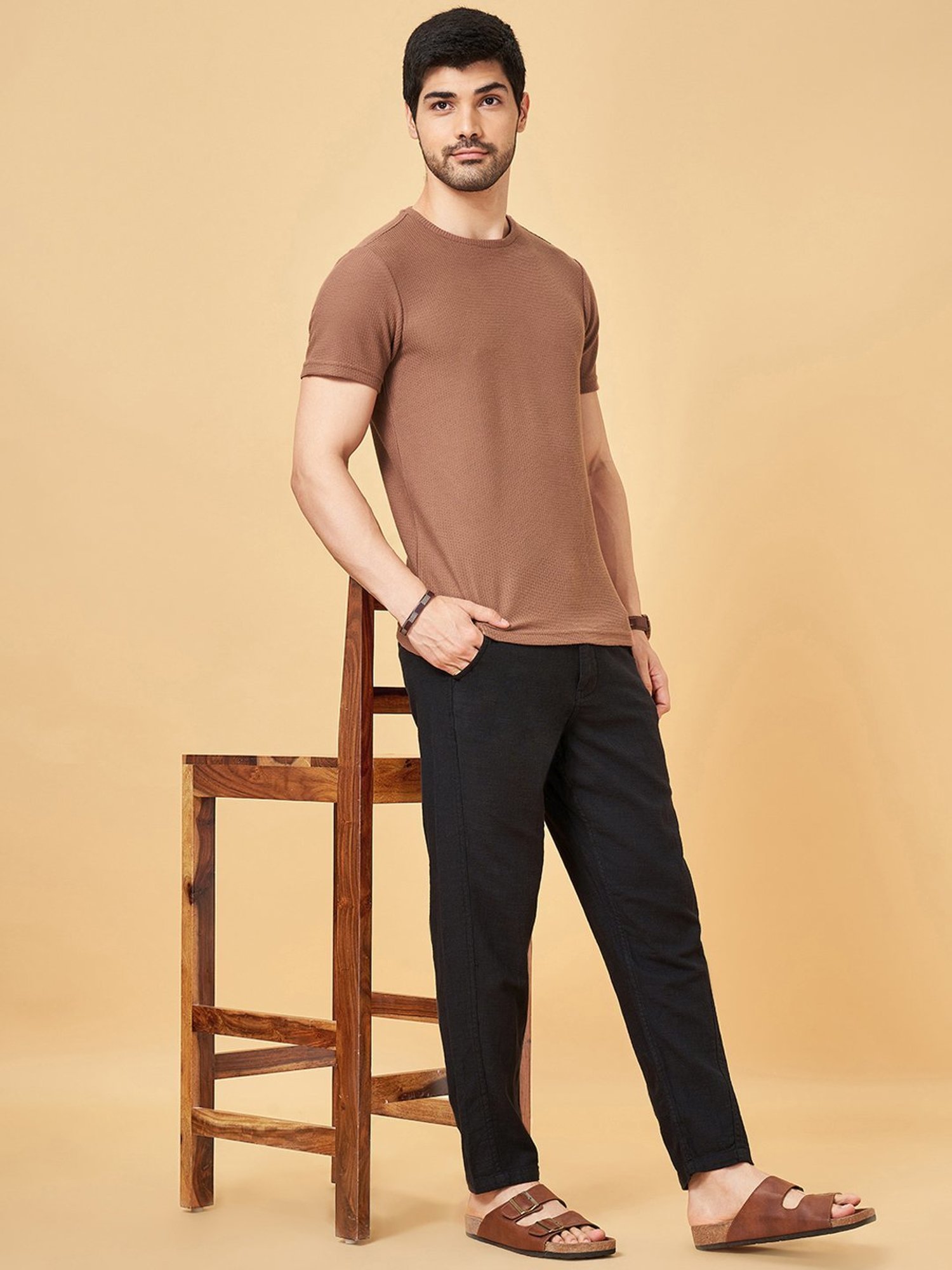 7 Alt By Pantaloons Burlwood Slim Fit Texture T-Shirt