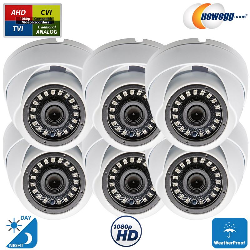 Evertech 1080p Dome Security Cameras 1920x1080 high resolution Weatherproof Indoor/Outdoor, Night Vision up to 50ft, 3.6mm Fixed Lens white metal casing (Pack of 6)