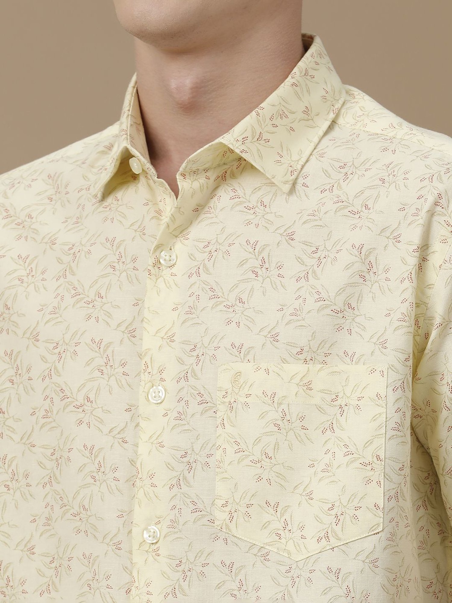Cavallo By Linen Club Yellow Linen Contemporary Fit Printed Shirt