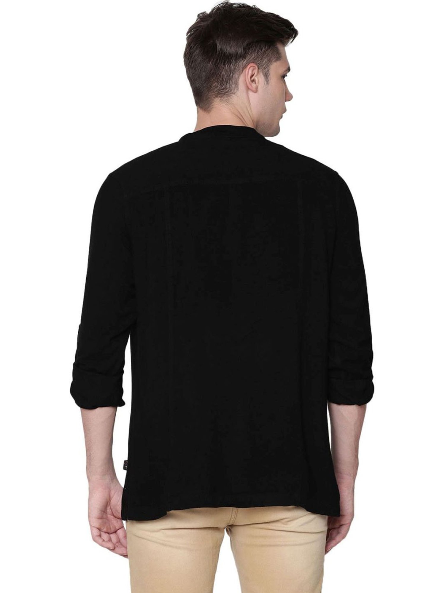 Identiti Black Tapered Fit Short Kurta