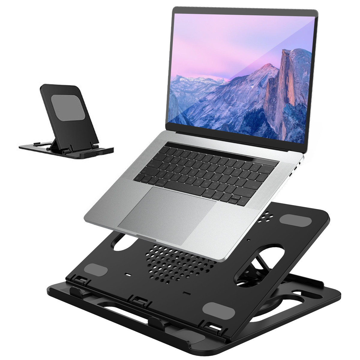 ICE COOREL Laptop Stand Height Adjustable, Laptop Riser Foldable, Laptop Holder for Desk, Notebook Stand for Lap, Portable Laptop Stand with Phone Holder, Compatible with Laptops up to 15.6 inch