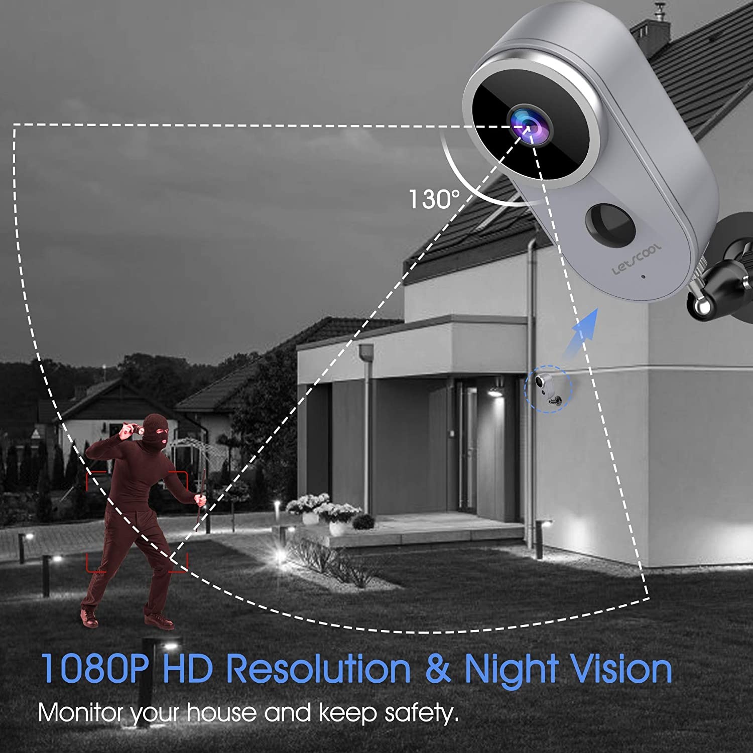 Wireless Camera for Home Security - Rechargeable Battery Powered WiFi Camera, 1080P Home Security Camera Outdoor Indoor with PIR Motion Detection, Night Vision, 2-Way Audio, Weatherproof