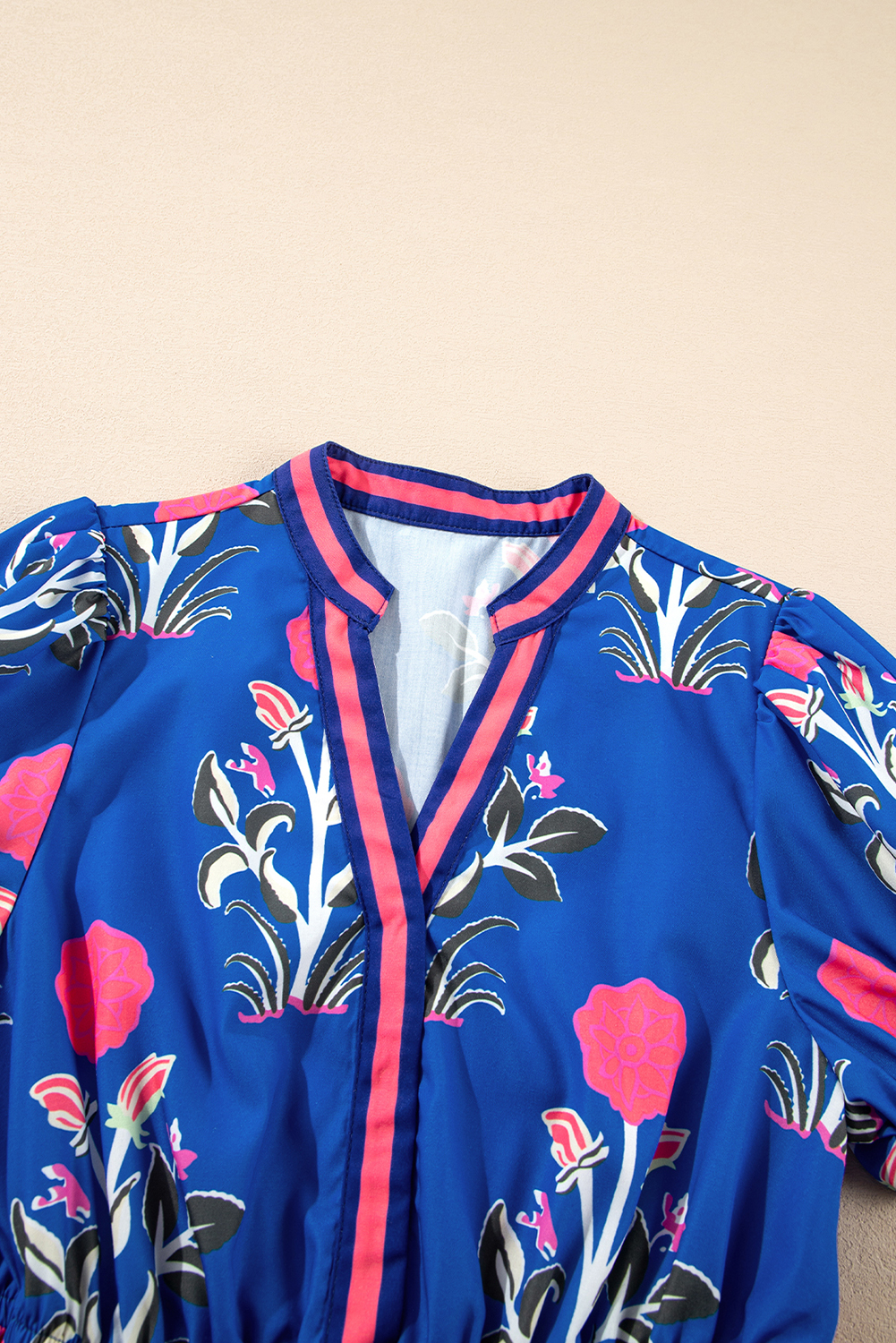 Multicolour Floral Print Split Neck Midi Dress