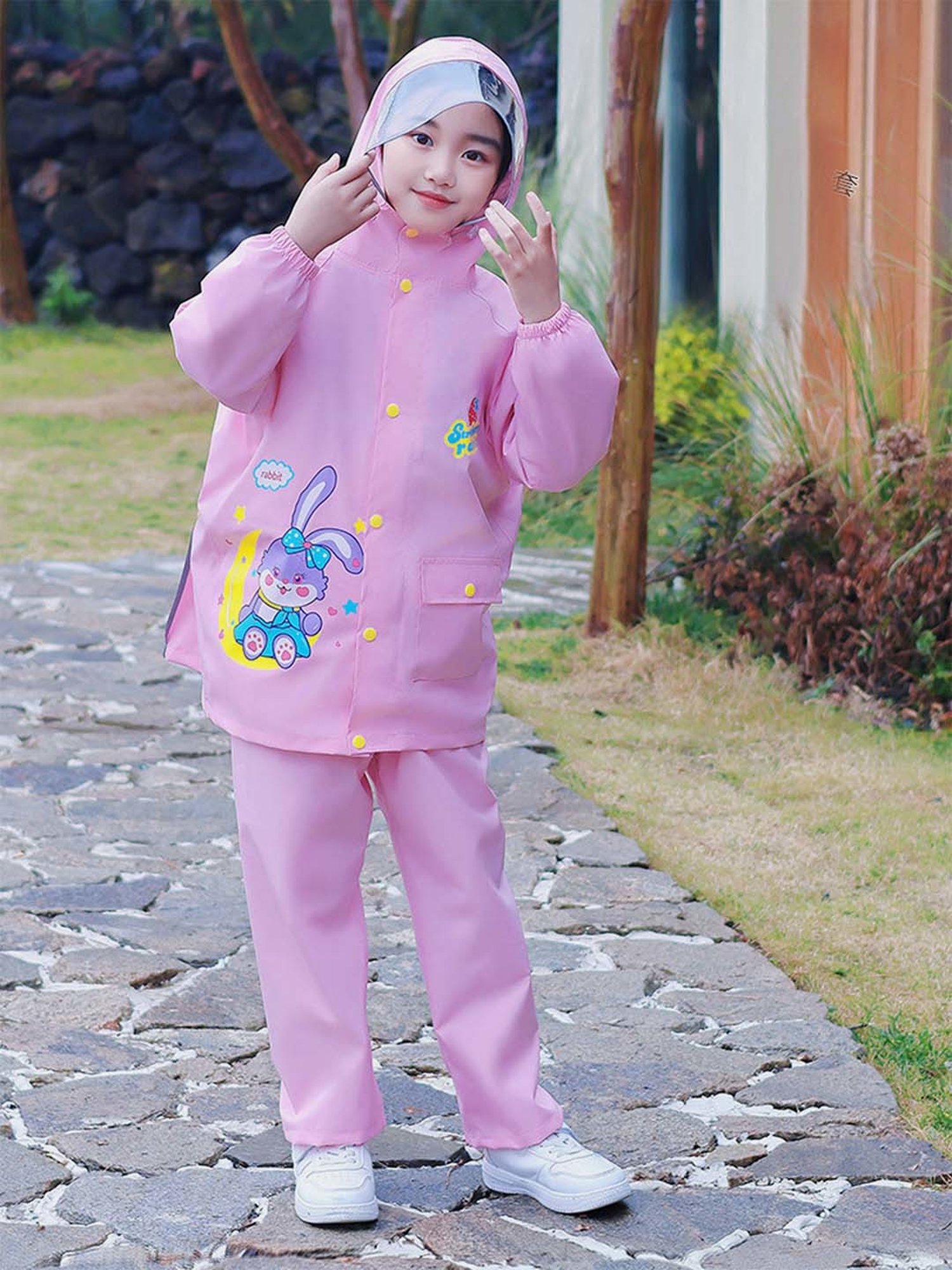 Little Surprise Box Kids Pink Printed Full Sleeves Raincoat