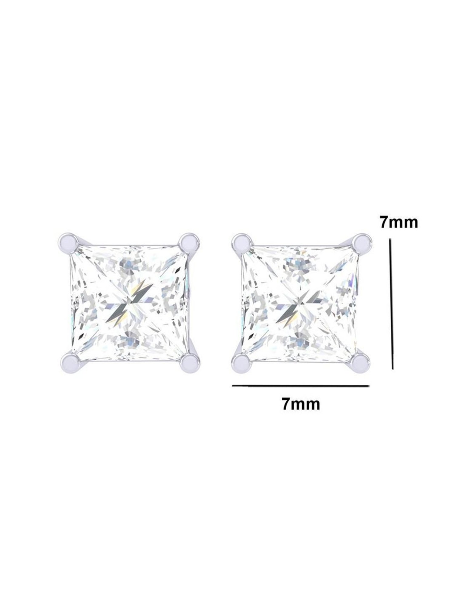 Clara White Sterling Silver Princess Cut CZ Stud Earrings