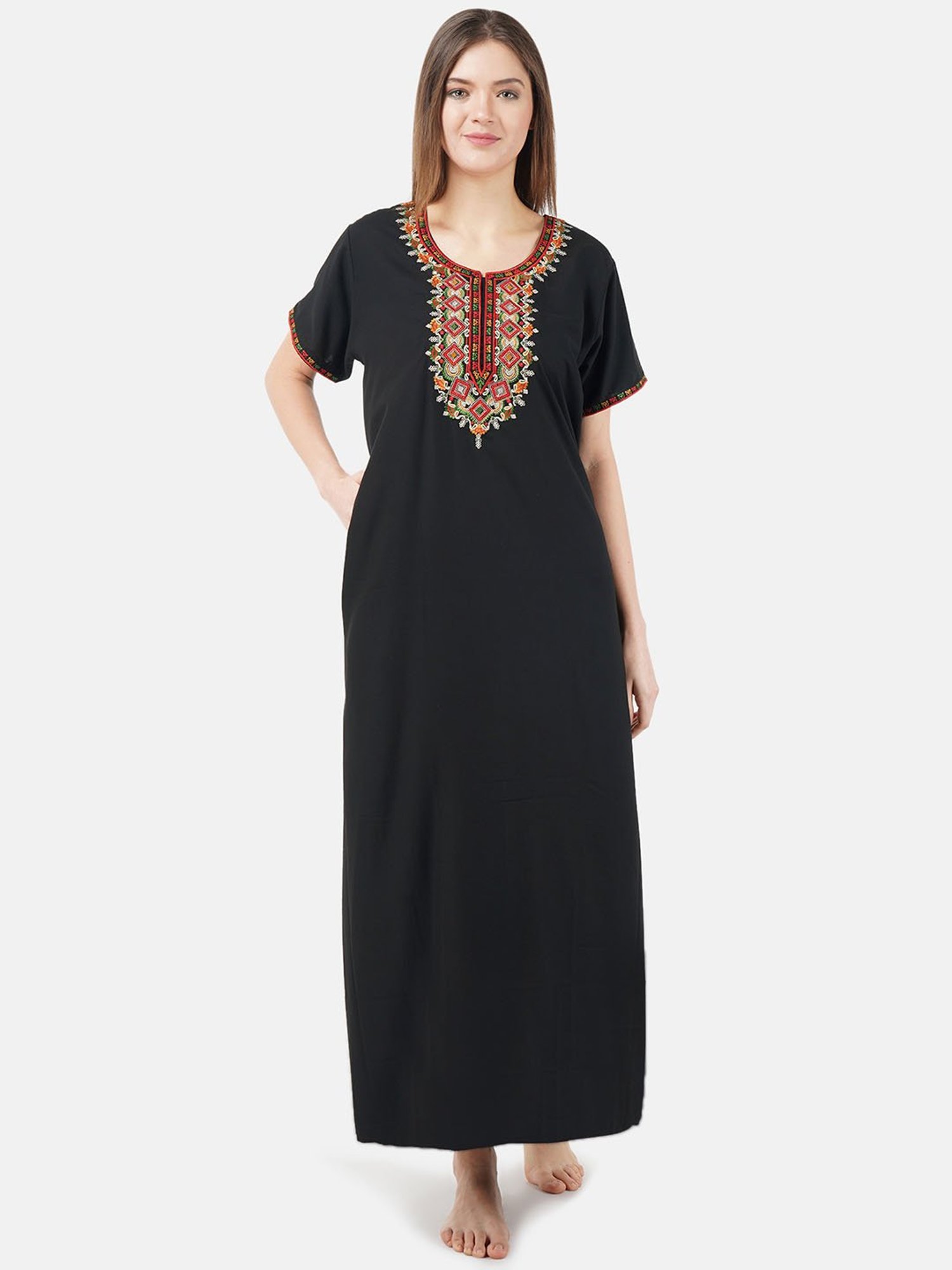 KOI SLEEPWEAR Black Embroidered Nighty